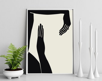 Hand Wall Art Print, Black and white Abstract decor, Gallery Wall Art, Minimal Prints, Printable Wall Art Patterns
