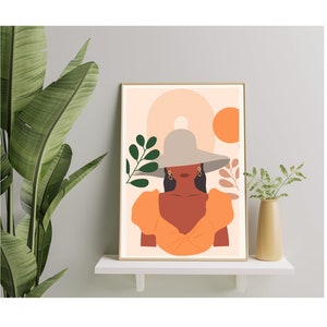 Female Abstract Boho wall Art Print, Printable minimalist decor, Mid Century Wall Art Print, Bohemian Terracotta Wall Decor Art Print