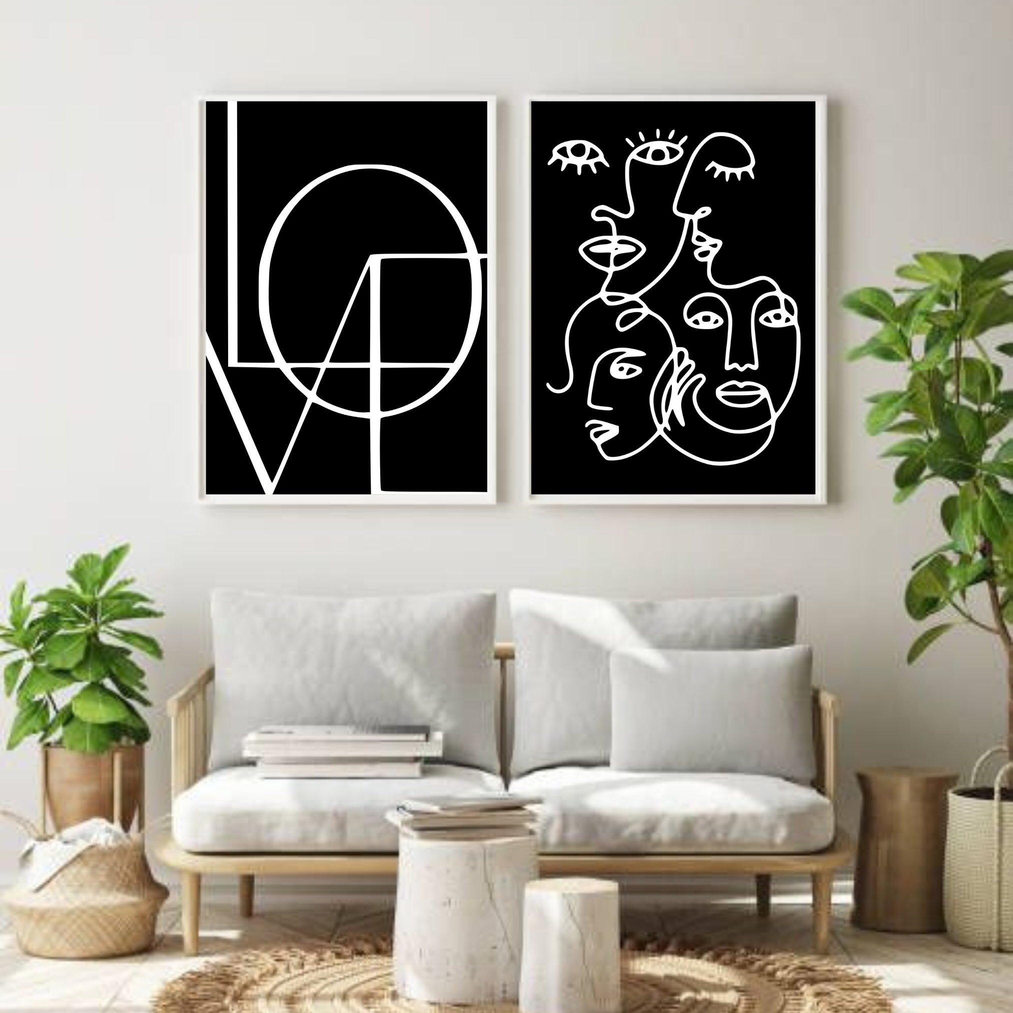 Set of 2/love Printable Wall Art, Black and White Love Print, Black and ...