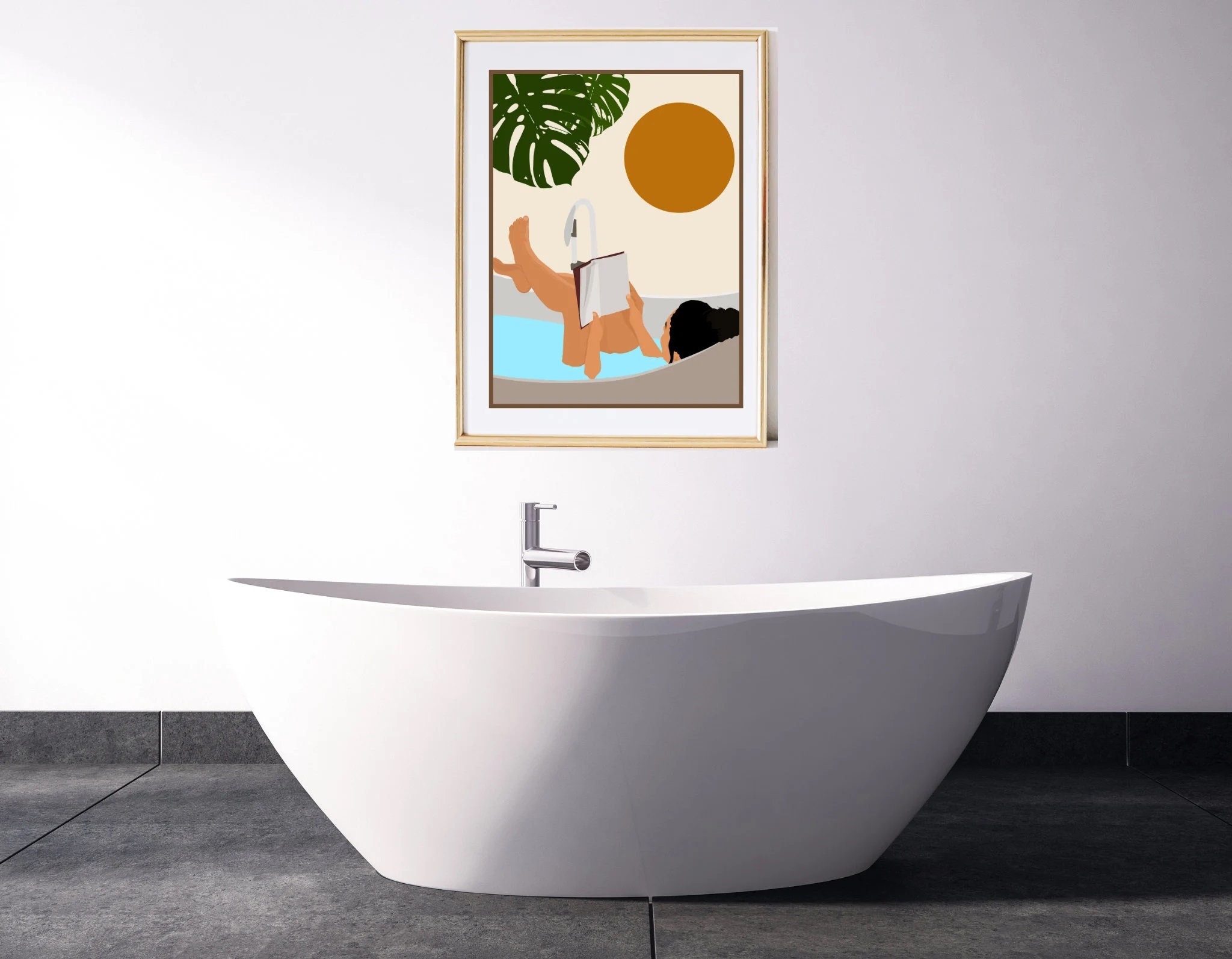 Framed Bathroom Line Art Woman in Bathtub Woman Art Modern Bathroom ...