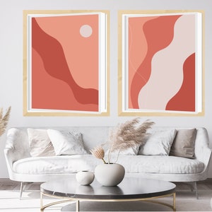 Conjunto de 2/ Arte abstracto moderno, Arte de pared moderno de mediados de siglo, Arte imprimible, Decoración de pared, Decoración de arte minimalista, Arte naranja y blanco