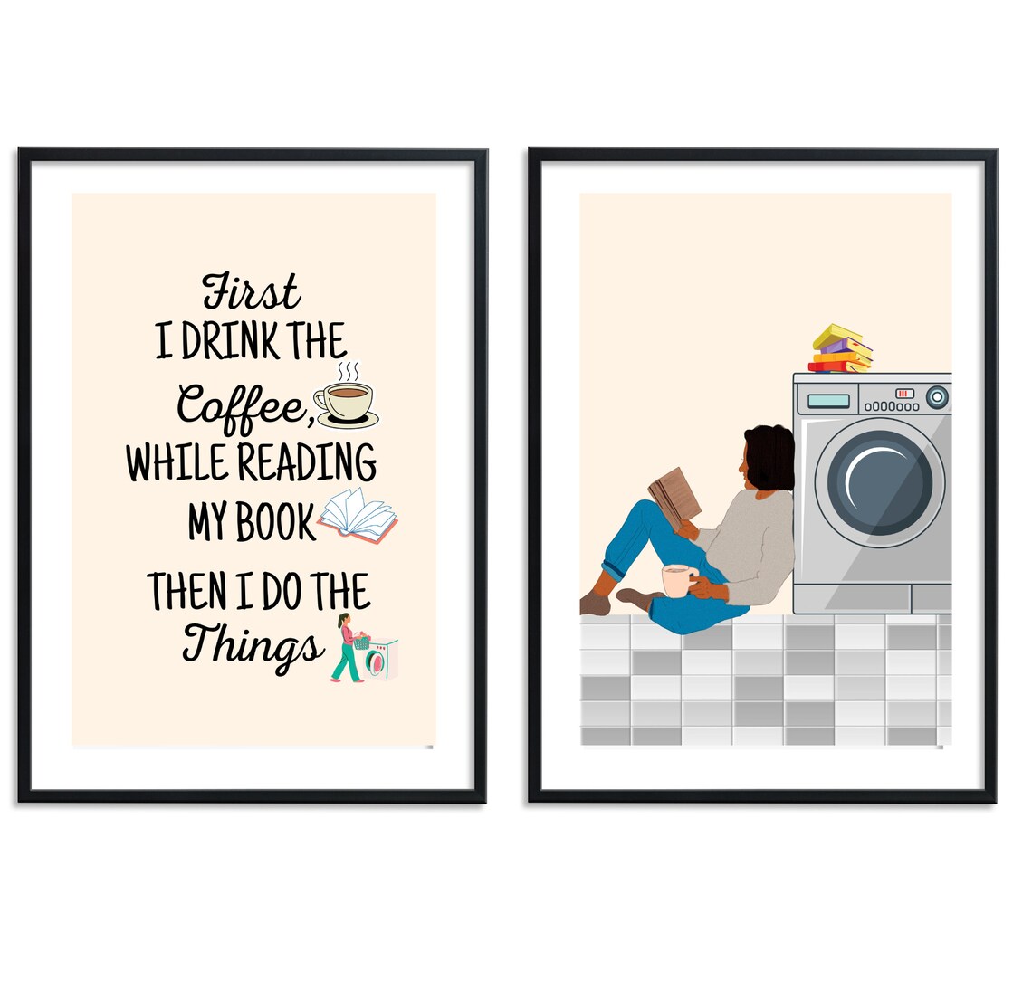 Set Laundry Room Wall Art Set of 2, Instant Download Print, Coffee