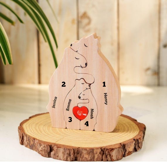 Puzzle personalizzato in legno con famiglia di orsi regalo