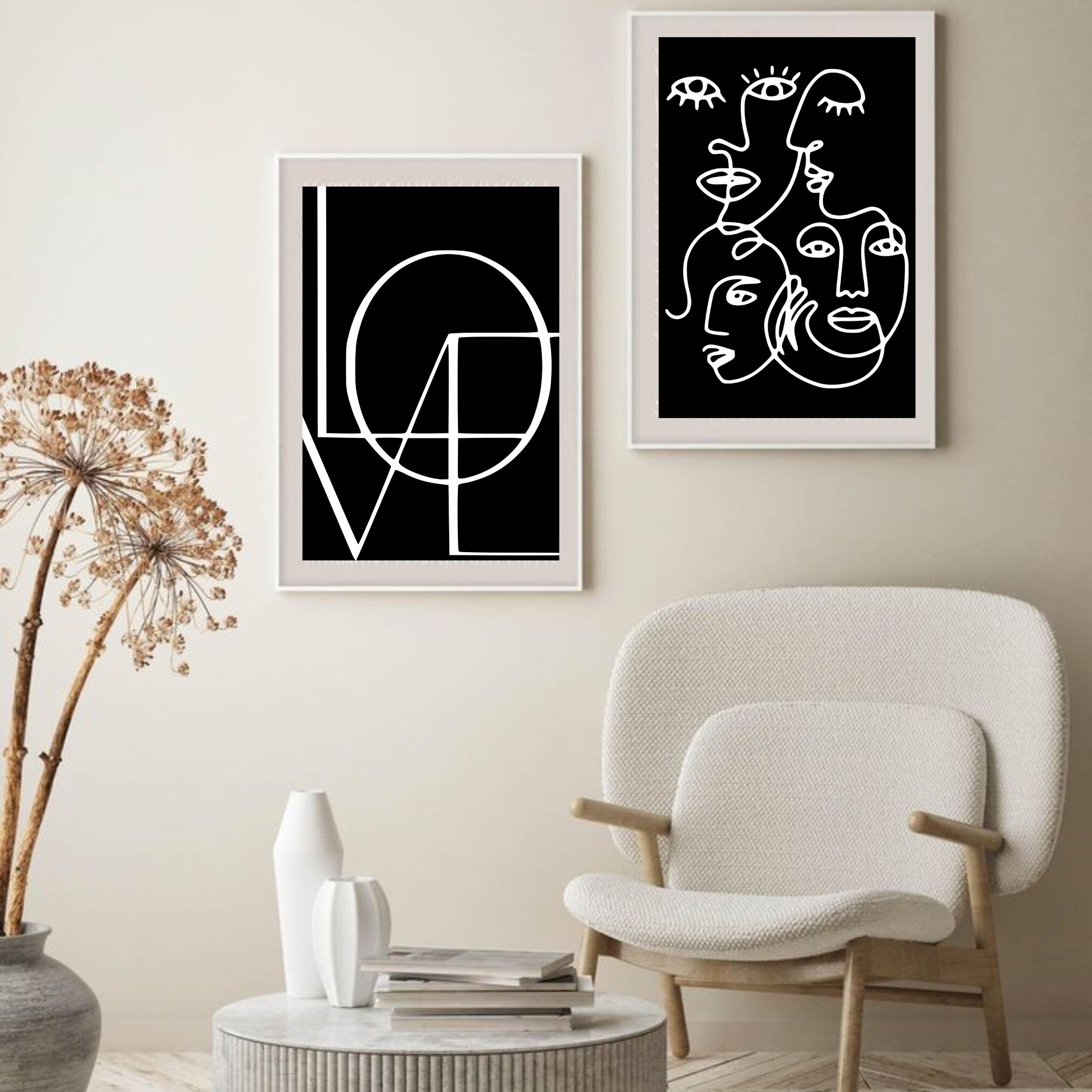 Set of 2/love Printable Wall Art, Black and White Love Print, Black and ...
