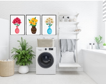 Set of 3/ laundry rooms wall Art,  laundry decoration, Flower décor for laundry, Laundry room digital print ,laundry room Artwork.
