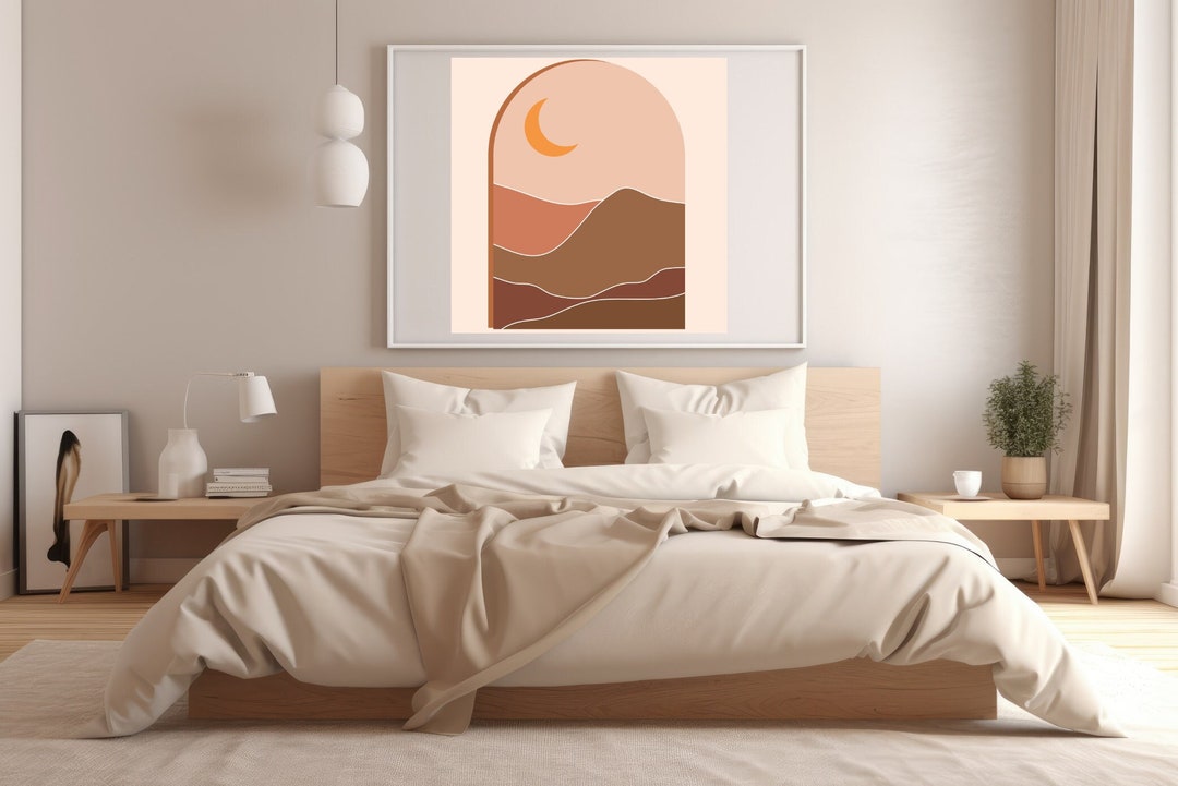 Boho Moonlight Mountain Abstract Wall Art / Unique Wall Art. Etsy