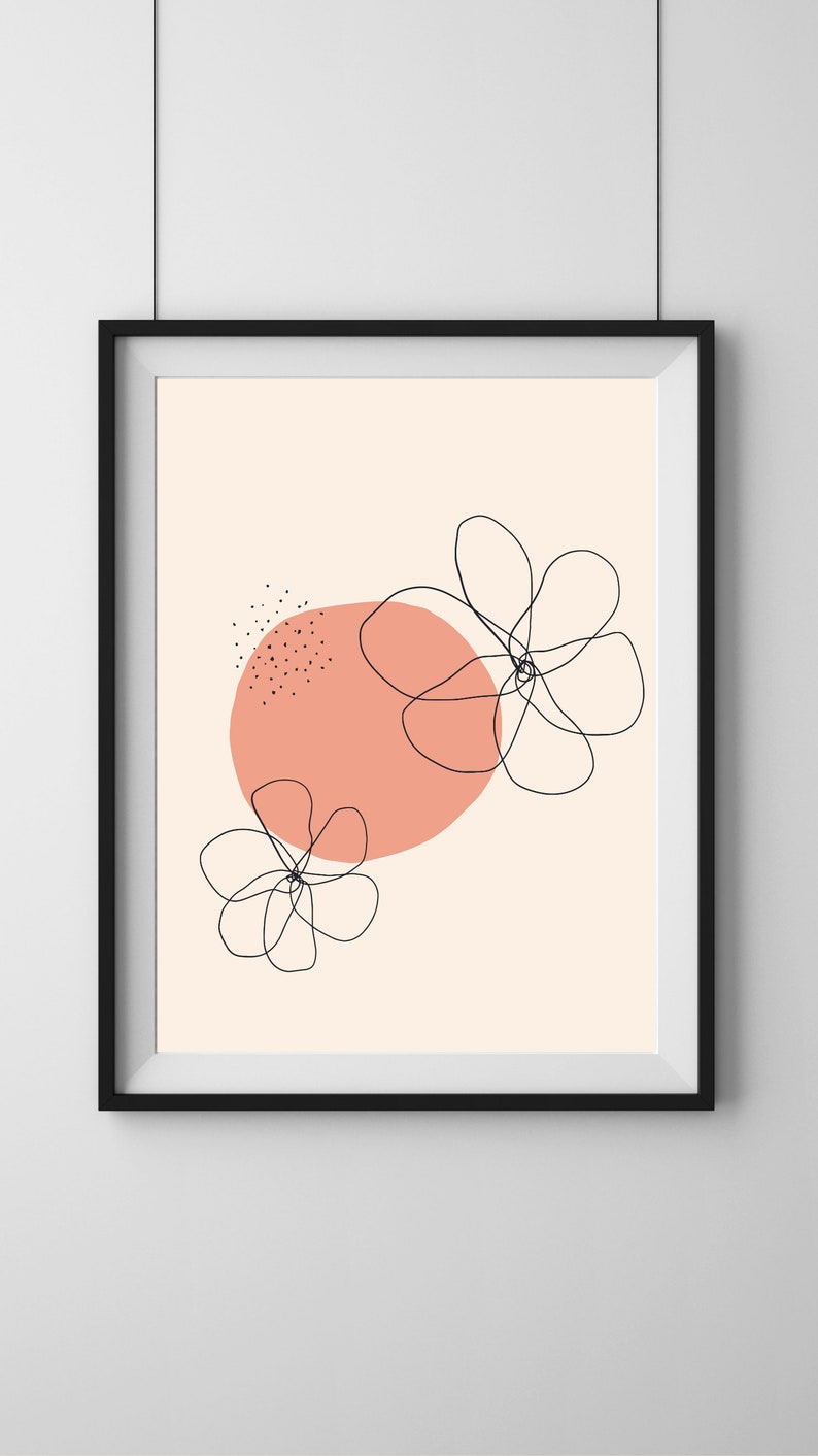 Boho Minimalist Flower Wall Art Midcentury Modern Wall Art Etsy
