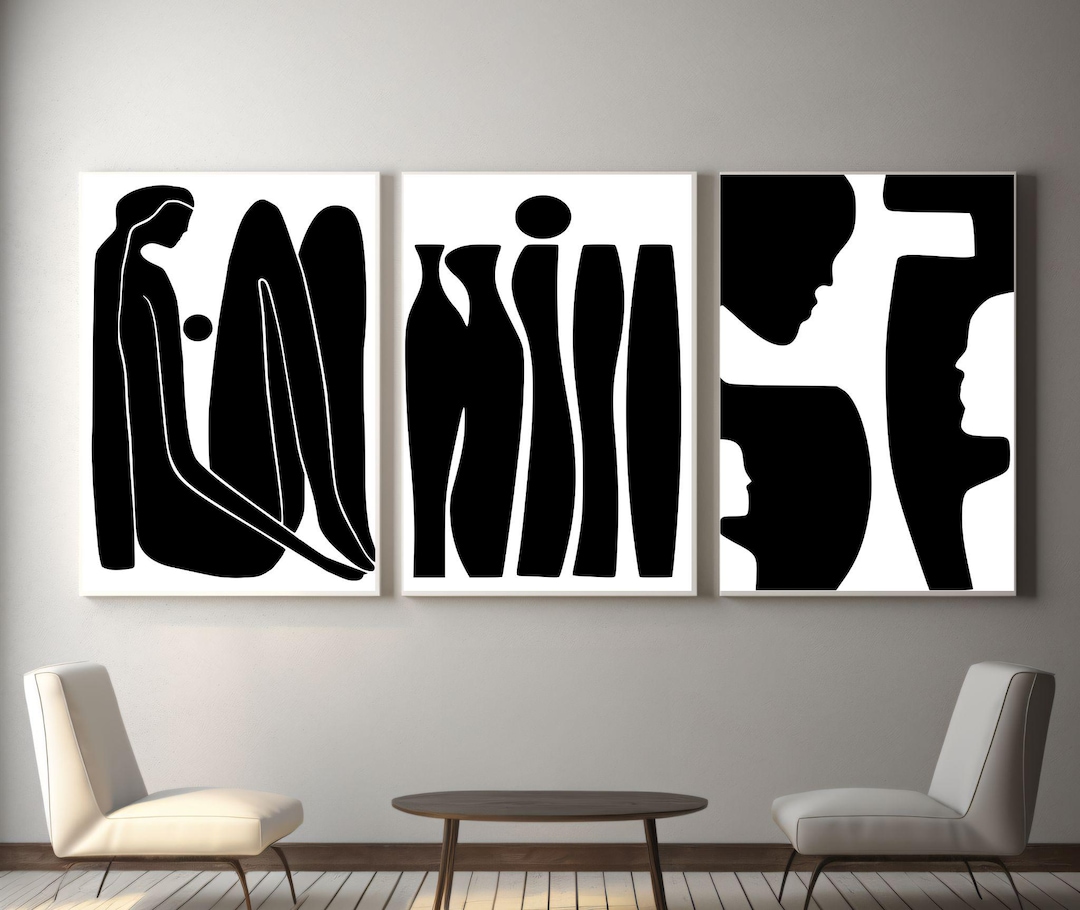 Minimalist Black and White Abstract Wall Art Set of 3 | Modern Black ...