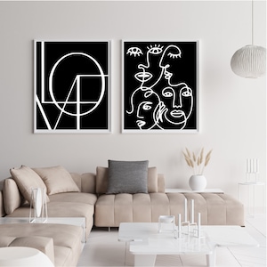 Set of 2/Love Printable Wall Art, Black and white Love Print, Black and white Typography, Minimalist Love Sign letters, Love Art Print