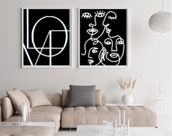 Set of 2/Love Printable Wall Art, Black and white Love Print, Black and white Typography, Minimalist Love Sign letters, Love Art Print