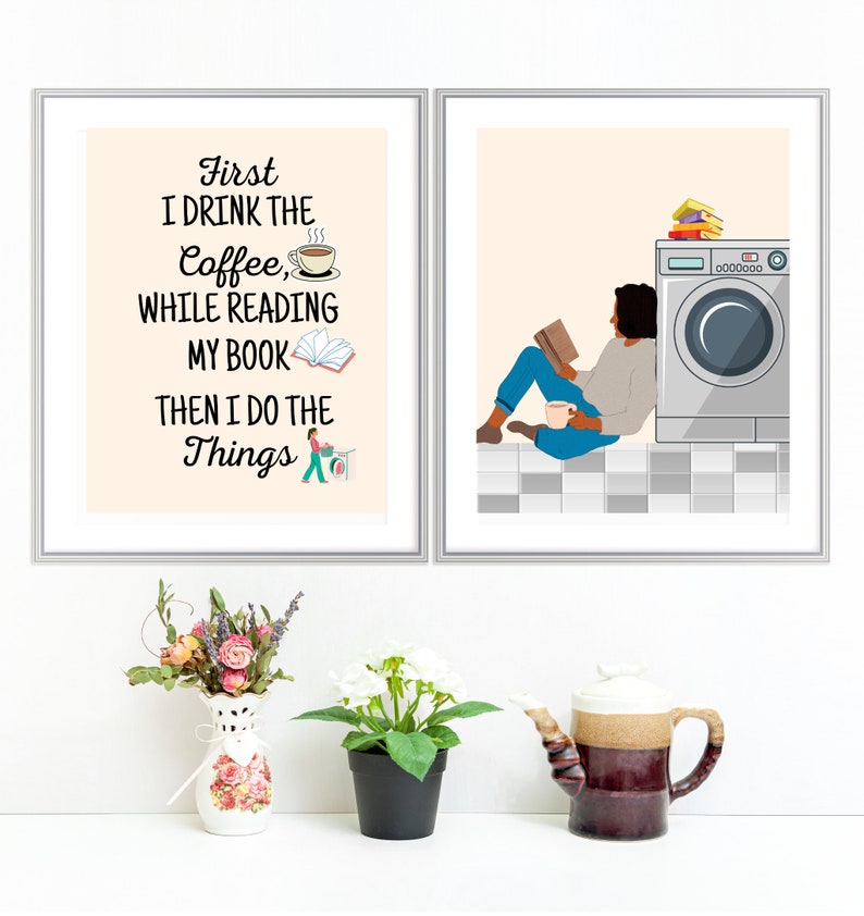 Set Laundry Room Wall Art Set of 2, Instant Download Print, Coffee