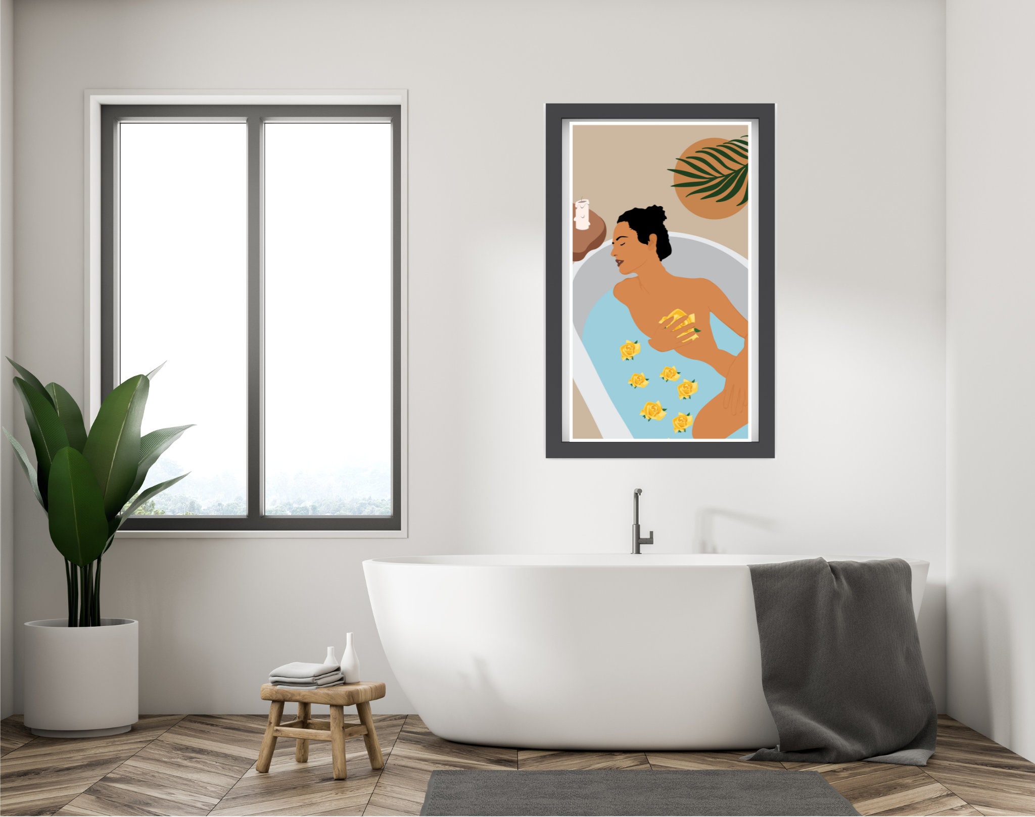 Bathroom Line Art Woman Art Bathroom Print Digital Download Modern ...
