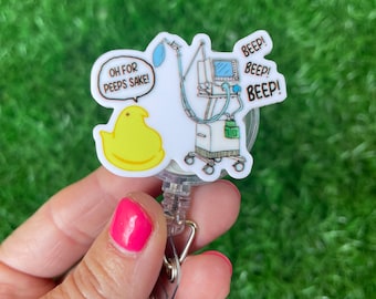 Peep Sake Funny Nurse Retractable Badge Reel; ER ICU Ventilator Badge Clips; Respiratory Therapist RN Easter Badge Holders