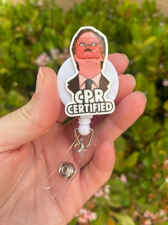 CPR Certified Dwight Schrute The Office Funny Retractable Badge Reels;  Nurse RN Medical ID Badge Holders