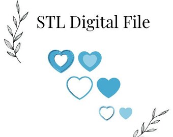 Lined Heart Polymer Clay Cutter, Digital STL File, 2 Cutter Versions,  Instant Download, STL file for 3D Printer, 6 sizes