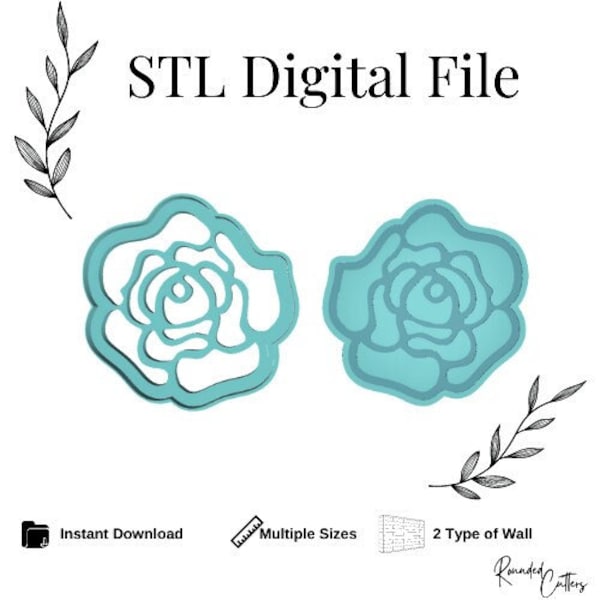 Rose Flower Trinket Dish Polymer Clay Cutter, Digital STL File, 2 Cutter Versions, Instant Download, STL file for 3D Printer, 2 sizes