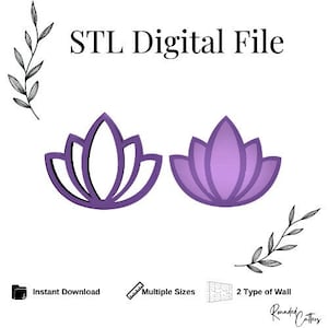 Lotus Flower Trinket Dish Polymer Clay Cutter, Digital STL File, 2 Cutter Versions, Instant Download, STL file for 3D Printer, 3 sizes
