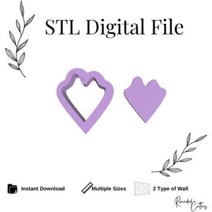 May include: STL Digital File for a 3D printed cookie cutter in the shape of a heart with a wavy edge. The cutter has two different wall thicknesses.