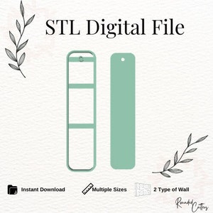 Könnte beinhalten: STL Digital File Text mit einem grün 3D-gedruckten Lesezeichen mit einem Loch oben und einem grün 3D-gedruckten Lesezeichen mit drei horizontalen Linien.