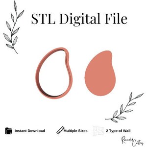 Puede incluir: Archivo digital STL para un cortador de galletas impreso en 3D con forma de mango. El cortador tiene un borde redondeado y un fondo plano. La imagen muestra dos vistas del cortador, una de lado y otra de arriba.