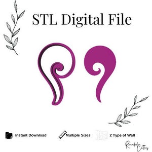 May include: STL Digital File, a digital download of two 3D printable wall decor designs. The designs are in the shape of a stylized swirl, one with a double layer and one with a single layer. The designs are shown in a purple color.