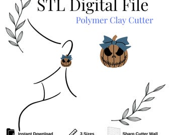Elev Pumpkin with Bow Polymer Clay Cutter, Digital STL File, Instant Download, STL file for 3D Printer, 3 sizes