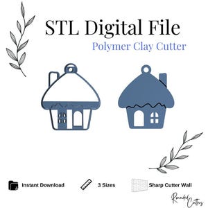 Gingerbread House Polymer Clay Cutter, Christmas Ornament Cutter, Digital STL File, Instant Download, STL file for 3D Printer, 3 sizes