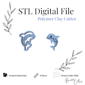 Baby Dolphin Polymer Clay Cutter, Digital STL File, Instant Download, STL file for 3D Printer, 4 sizes