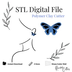 Butterfly Polymer Clay Cutter, Digital STL File, Instant Download, STL file for 3D Printer, 3 sizes