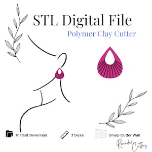 Teardrop with Stripes Polymer Clay Cutter, Digital STL File, Instant Download, STL file for 3D Printer, 3 sizes