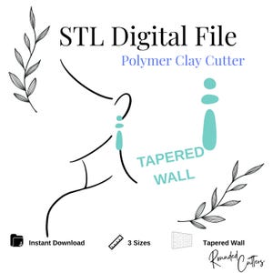 May include: STL Digital File Polymer Clay Cutter Tapered Wall. A digital file for a 3D printed polymer clay cutter. The cutter is shaped like a tapered wall.