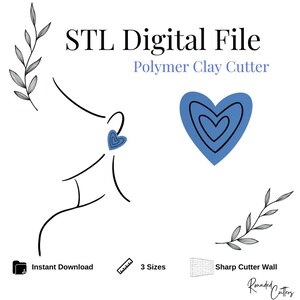 Organic Heart Polymer Clay Cutter, Digital STL File, Instant Download, STL file for 3D Printer, 3 sizes