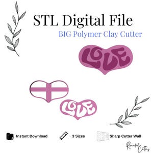 Love Trinket Dish Polymer Clay Cutter, Digital STL File, 2 Cutter Versions, Instant Download, STL file for 3D Printer, 3 sizes