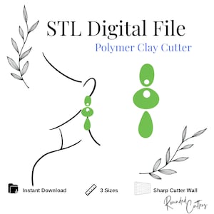 Op de afbeelding: STL Digital File Polymer Clay Cutter, een digitale download voor het maken van oorbellen. De afbeelding toont een groen geometrisch ontwerp voor de oorbellen.