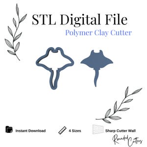 Manta Ray Fish Polymer Clay Cutter, Digital STL File, Instant Download, STL file for 3D Printer, 4 sizes