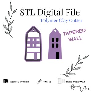 House Keychain Polymer Clay Cutter, Digital STL File, Tapered Wall,  Instant Download, STL file for 3D Printer, 3 sizes