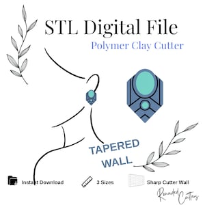 Stud with Faux Stone Set Polymer Clay Cutter, Digital STL File, Tapered Wall,  Instant Download, STL file for 3D Printer, 3 sizes