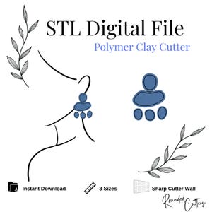 Organic Dangle Clay Cutter, Digital STL File, Instant Download, STL file for 3D Printer, 3 sizes