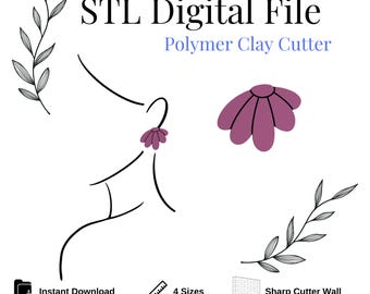 Half Daisy Flower Polymer Clay Cutter, Digital STL File, Instant Download, STL file for 3D Printer, 4 sizes