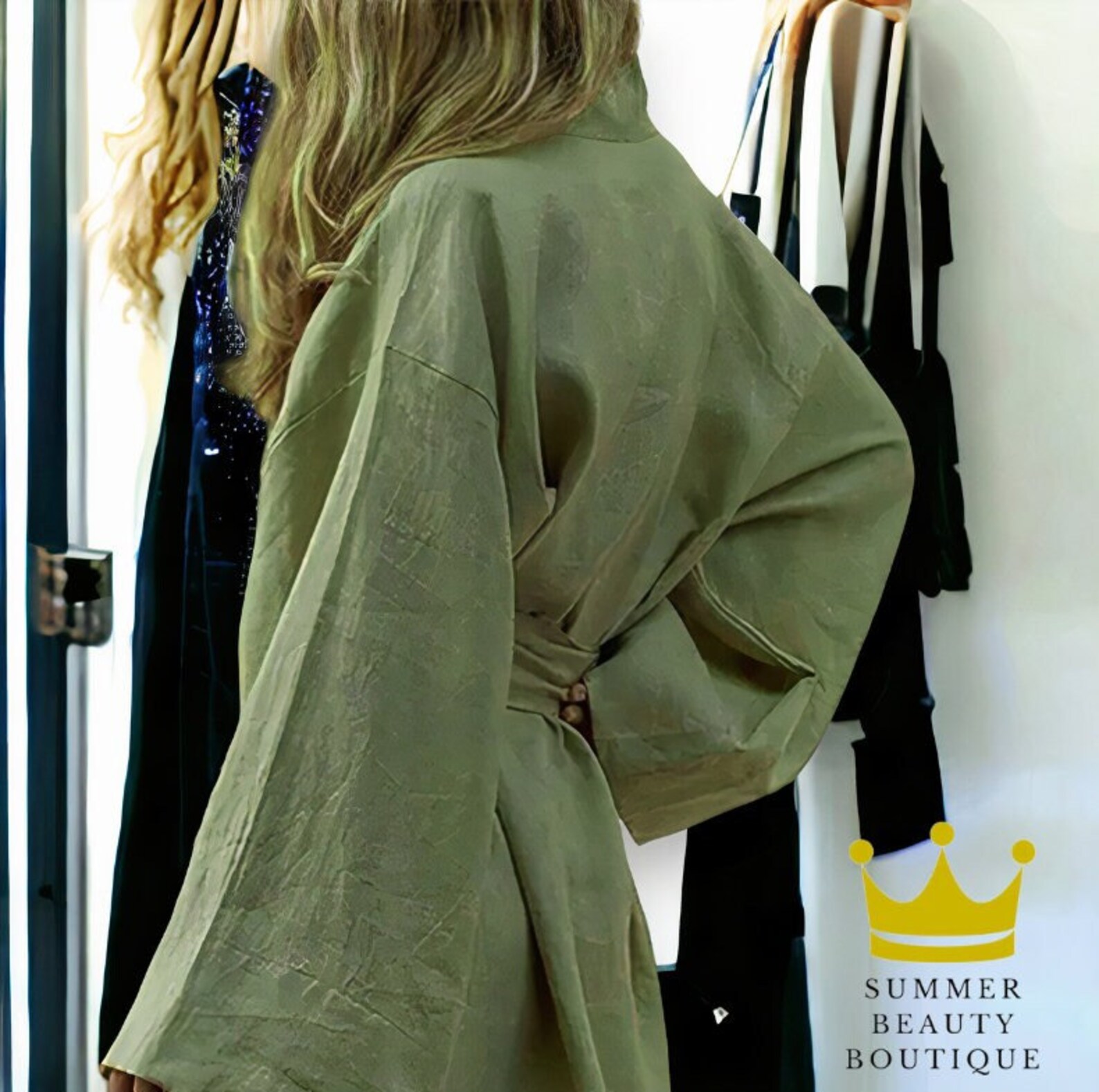 Short Kimono Robe Kimono Wrap up Robe Green Minimalist Etsy UK