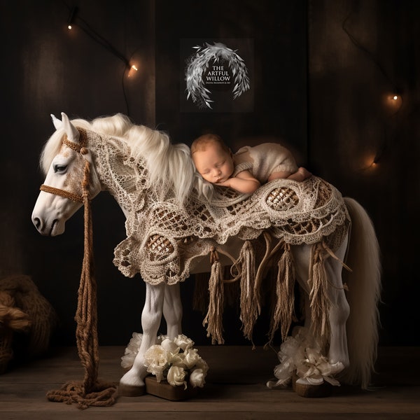 The 'Theobalt' Digital Backdrop collection (SET OF 5 stunning vintage boho macrame horses for newborn and baby photography)