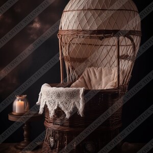 The 'Kiara' Digital Backdrop collection SET OF 5 stunning boho rustic wicker and cream hot air balloons for newborn photography image 6