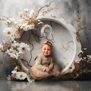 The &#39;Xanthia&#39; Digital Backdrop collection (SET OF 5 stunning modern marble backdrops with flora and golds for newborn and baby photography)