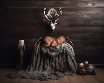 The 'Lennox' Digital Backdrop collection (SET OF 5 rustic antler backdrops for newborn photography)