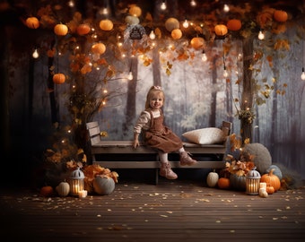 The 'Alannah' Digital Backdrop collection (SET OF 5 stunning autumnal bench digital backdrops for Newborn child & Baby photography)