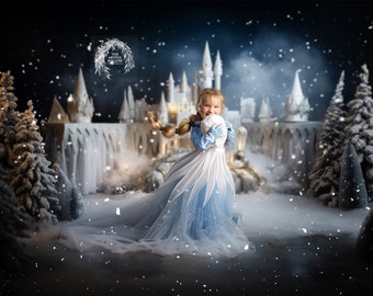 The 'Elsa' Digital Backdrop collection (SET OF 5 stunning ice fairy-tale castle digital backdrops for baby & Child Portrait photography)