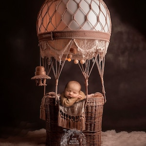 The 'Kiara' Digital Backdrop collection SET OF 5 stunning boho rustic wicker and cream hot air balloons for newborn photography image 1