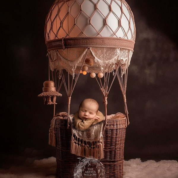 The 'Kiara' Digital Backdrop collection (SET OF 5 stunning boho rustic wicker and cream hot air balloons for newborn photography)