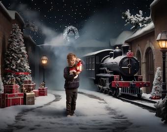 The &#39;Theodore&#39; Digital Backdrop collection (SET OF 5 stunning Christmas steam train digital backdrops for Baby & Portrait photography)