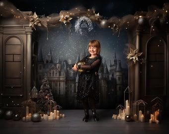 The &#39;Cora&#39; Digital Backdrop collection (SET OF 5 stunning festive black and gold castle digital backdrops for Baby & Portrait photography)
